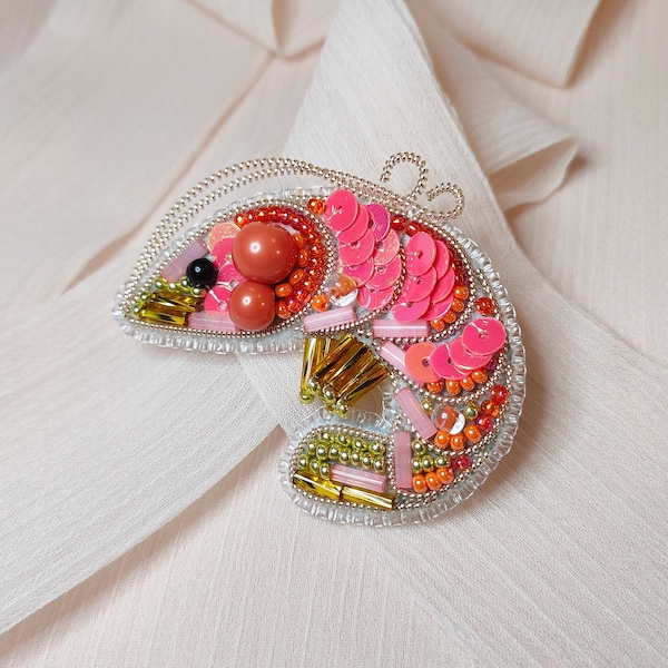 Shrimp Beaded Brooch Handmade Jewelry Gift Bead Embroidery Brooch Needlework Artwork