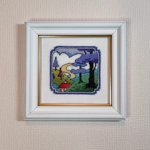 Village Landscape Cross Stitch Mini Hand Embroidered Picture Framed Finished Artwork Completed Embroidery