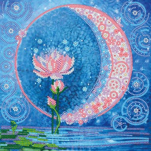Motif fleur magique aquatique, motif photo brodé de perles sur toile