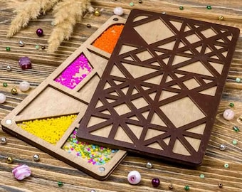 Geometric Ornament Wood Bead Organizer, Tray with Wood Lid, Seed Bead Storage Container Case, Bead Box, Beading Tools