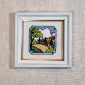 Village Landscape Cross Stitch Mini Hand Embroidered Picture Framed Finished Artwork Completed Embroidery