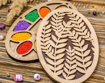 Leaves Wood Bead Organizer, Tray with Wood Lid, Seed Bead Storage Container Case, Bead Box, Beading Tools