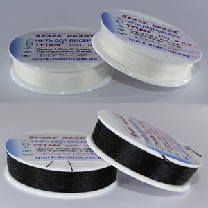 Thread Titanium White and Black Beaded Thread Tytan 100 Beading Supplies