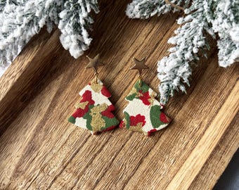 Árbol de Navidad con Estrella Dorada // Pendientes de Arcilla Polimérica