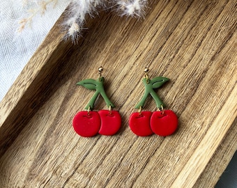 Pendientes colgantes de cereza // Pendientes de arcilla polimérica