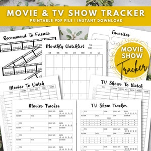 Movie TV Show Series Tracker/Planner/Journal |  To Watch, Wish list, Log | Bundle | PDF Printable Insert | Instant Download | Happy Planner