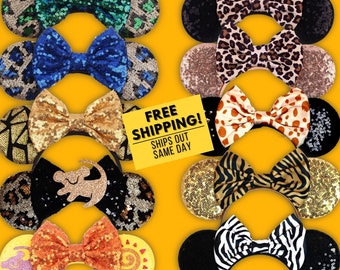 Animal kingdom minnie mouse ears, mickey ears, minnie headband, safari ears, animal print bow, cheetah, zebra, giraffe, lion, free shipping