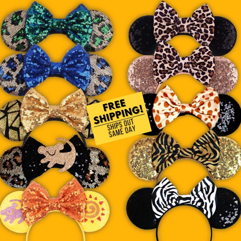 Animal Kingdom Minnie Mouse Ears, Mickey Ears, Minnie Headband, Safari Ears, Animal Print Bow, Cheetah, Zebra, Giraffe, Lion, FREE SHIPPING 