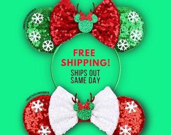 Christmas Green Sequin Minnie Ears | Disney Holiday Headband  display picture 1