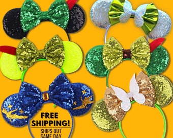 Tinkerbell minnie mickey mouse ears, peter pan costume birthday party fairy ears, movie inspired ears, disney world headband free shipping!