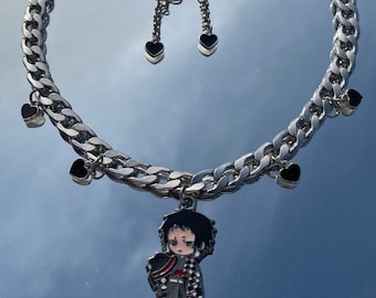 Anime Inspired Stainless Steel Choker and Earrings