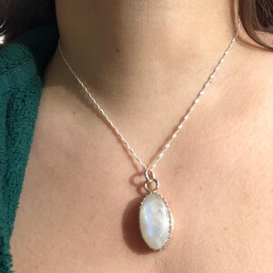 Handmade Moonstone and 925 Sterling Silver Oval Pendant