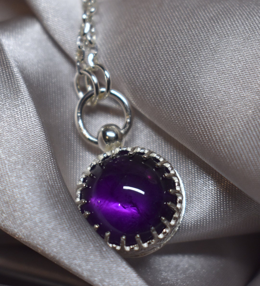 925 Indian Vintage Silver 8ct Pear Cut February Birthstone Amethyst Pendant