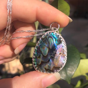 Handmade 925 Sterling Silver and Abalone Shell Pendant Necklace