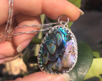 Handmade 925 Sterling Silver and Abalone Shell Pendant Necklace