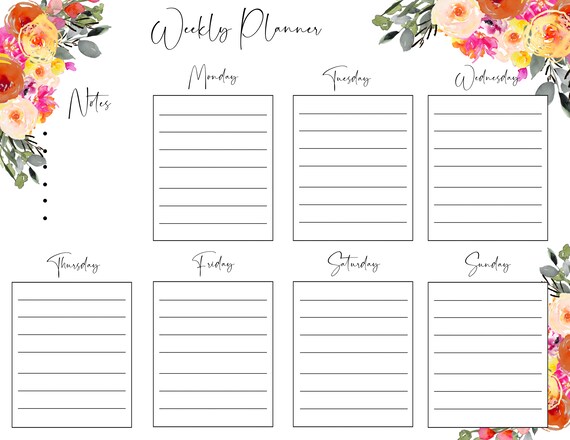 Printable Weekly Planner Printable Week at a Glance - Etsy