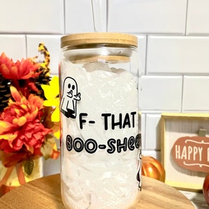 16oz Ghost Can Glass with lid and straw