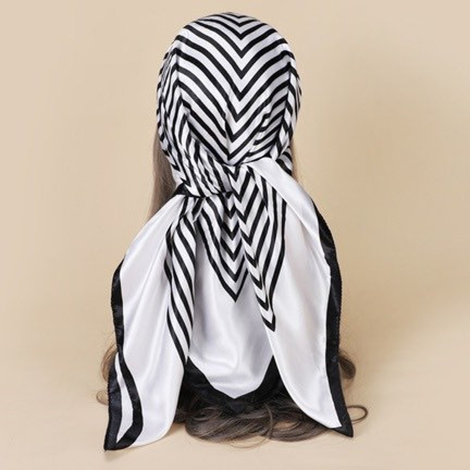 Centered Monogram Silk Feel Head Scarf. Vintage Fashion Hair Etsy