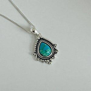 Sterling silver vintage turquoise necklace, turquoise pendant, silver turquoise necklace, silver turquoise pendant, vintage style necklace