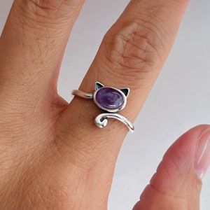 Sterling silver Amethyst cat ring, Amethyst ring, cat ring, dainty ring, silver cat ring, silver Amethyst ring