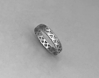 Sterling silver mini hearts band ring, heart ring, band ring, heart band ring, heart band, silver heart band, love ring, silver love ring