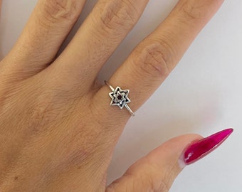 Sterling silver star ring, double star ring, silver star ring, silver ring, star ring