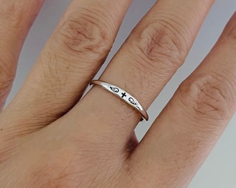 Sterling silver thin cross with angel wings band ring, cross ring, angel wings ring, silver cross ring, silver angel wings ring, dainty ring