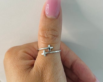 Sterling Silver Ring For Two Fingers Cross Hallmarked 925 Nickel