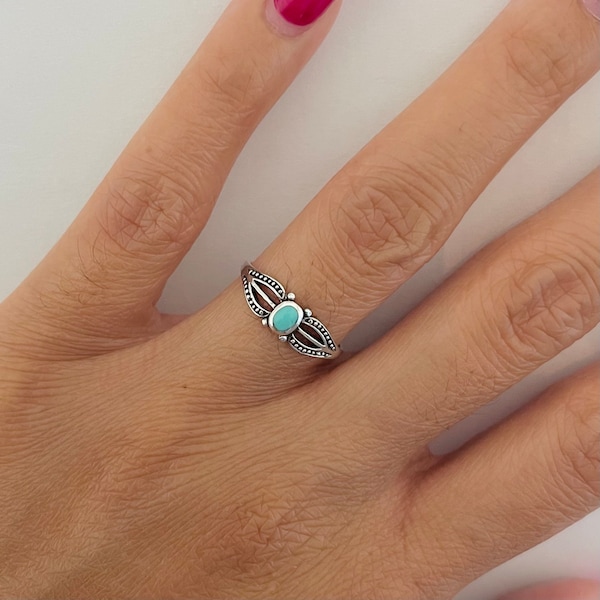 Sterling silver dainty turquoise ring, turquoise ring, silver ring, silver turquoise ring, dainty ring, silver dainty ring