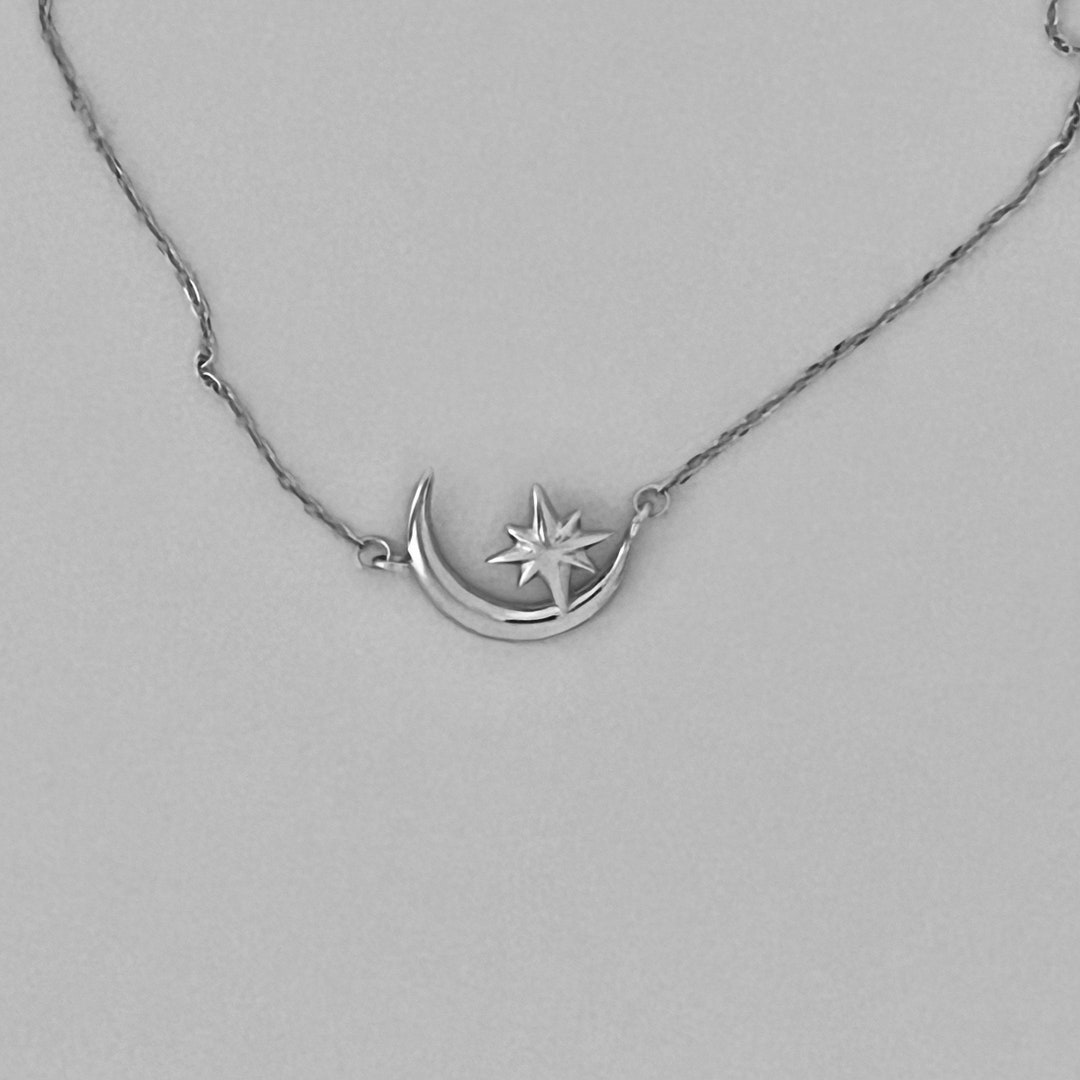 Oxidized Sterling Silver Moon + Star Necklace