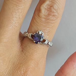 Sterling silver amethyst stone Claddagh ring, amethyst ring, Claddagh ring, Celtic ring, birthstone ring, February birthstone ring