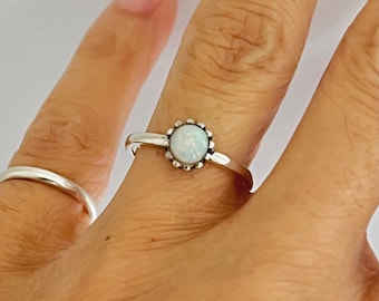 Sterlingzilveren labopaalring, witte labopaalring, zilveren witte opaalring, witte opaalring, sterlingzilveren witte opaalring
