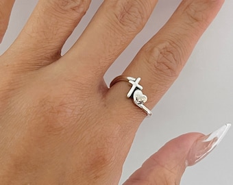 Sterling silver heart and cross ring, heart ring, cross ring, silver heart ring, silver cross ring, love ring, faith ring, silver love ring