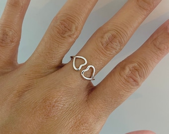 925 Sterling Silver Double Heart Ring, Infinity Heart Ring