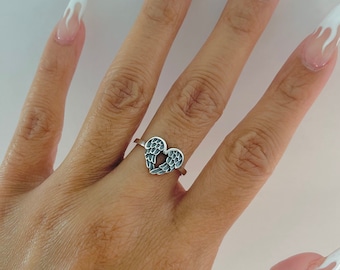 Sterling silver heart angel wings ring, heart ring, angel wings ring, silver wings ring, silver heart ring