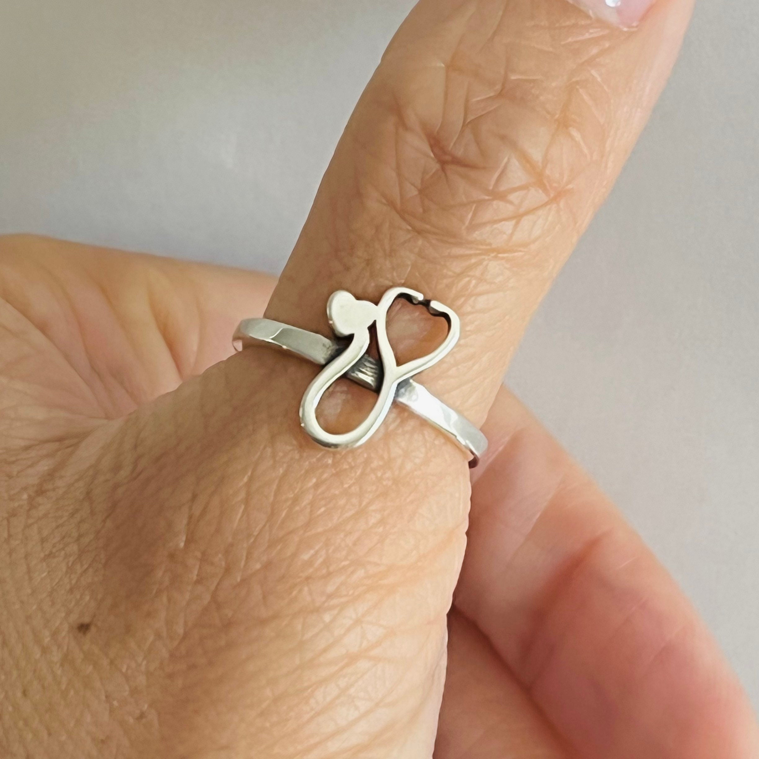 Sterling Silver Stethoscope With Heart Ring, Stethoscope Sterling Silver Stethoscope With Heart Ring, Stethoscope