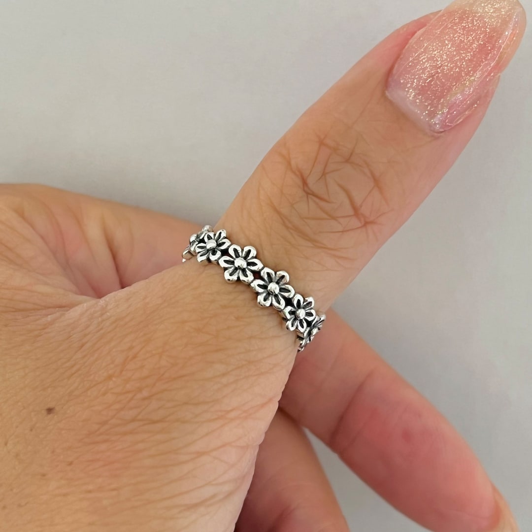 Sterling Silver Flower Band Ring, Flower Ring, Band Ring, Silver Flower