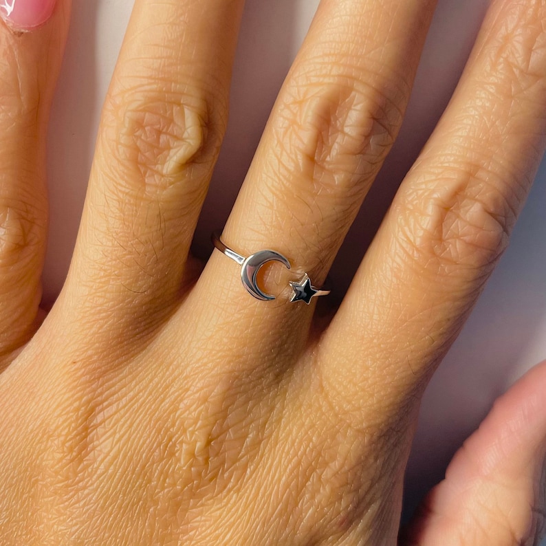 Silver Moon Rings Sterling Silver Tiny Moon and Star Ring, Star Ring, Moon Ring, Silver ...