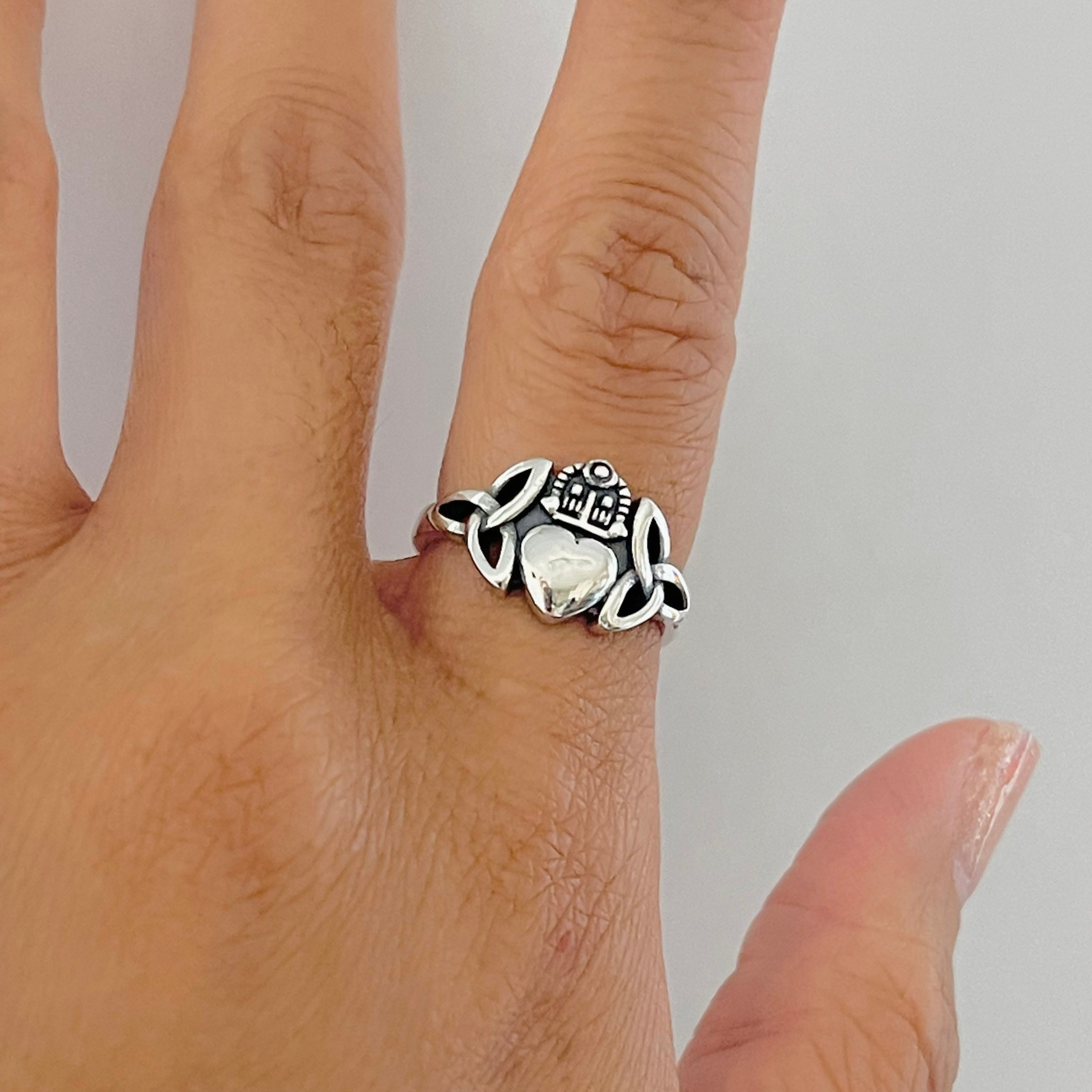 Sterling Silver Large Claddagh With Triquetra Ring, Celtic Ring