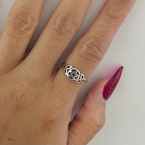 Sterling silver Celtic Triquetra with pentagram ring, pentagram ring, Triquetra ring, silver Celtic ring, silver pentagram ring