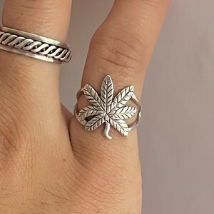 thumbnail image 2 of Empress Solid 925 Sterling Silver Marijuana Cannabis Leaf Ring - Handmade Nickel-Free 2 of 5