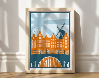 Amsterdam Travel Poster | Travel Prints UK | Wall Deco | Hanging Poster Frame | European Travel Prints