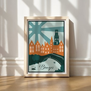 Bruges Travel Poster | Travel Prints Designed and Printed in the UK | Hanging Poster Frame | European Travel Posters