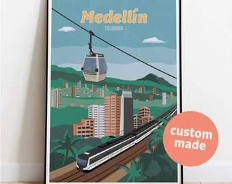 Personalised Travel Print Commission | Custom Illustrations | Bespoke Travel Posters | UK | Hanging Oak Poster Frame