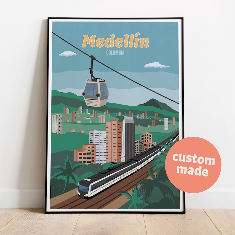 Personalised Travel Print Commission Custom Illustrations Bespoke Travel Posters UK Hanging Oak Poster Frame image 1