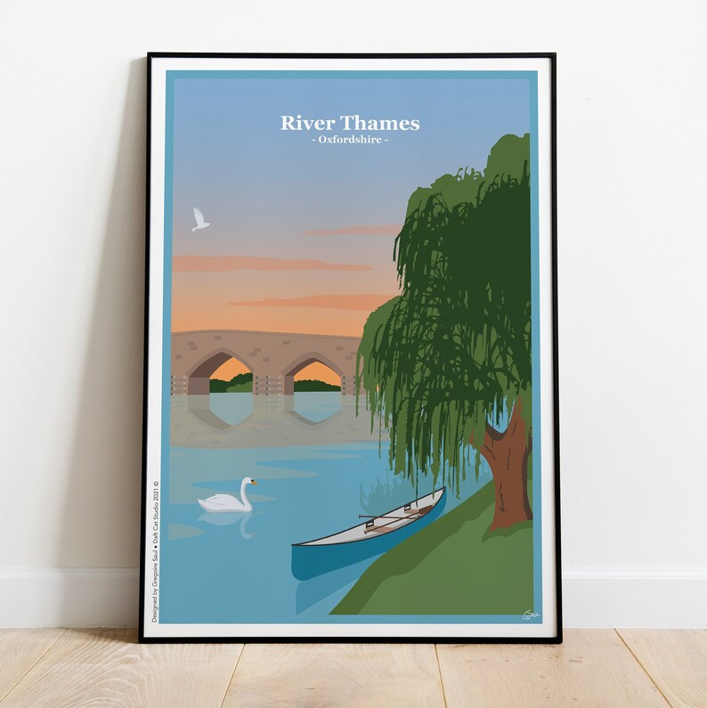 Personalised Travel Print Commission Custom Illustrations Bespoke Travel Posters UK Hanging Oak Poster Frame image 3