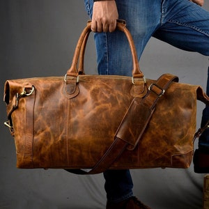 Fathers day leather duffle bag gift Personalized large weekend bag vacation Holiday Travel Bags Groomsmen Gifts Best weekender overnight bag