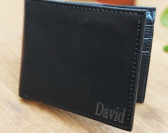 Cartera de cuero para hombre, regalo para su esposo, cartera fina de cuero grabada, cartera delgada, REGALOS PARA MEJORES HOMBRES, carteras personalizadas para padrinos de boda, carteras navideñas