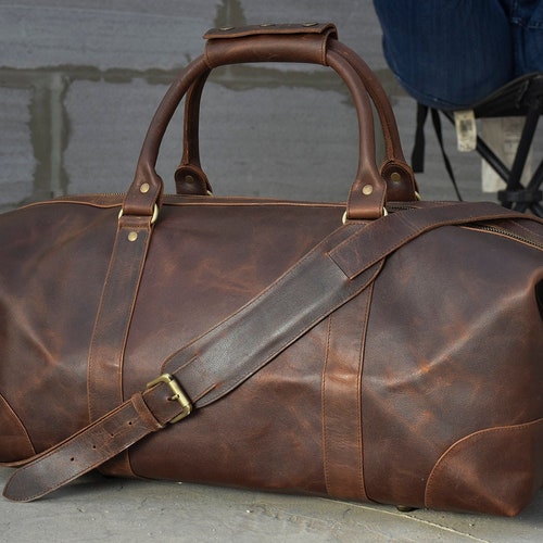 Leather Duffel Bag Large Travel Bag Weekender Bag Holdall - Etsy