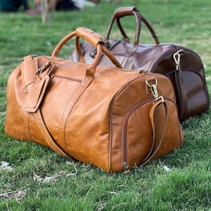 24&quot; Personalized mens leather bag Groomsmen gift leather duffel weekender bag Christmas gift duffle travel oversized overnight gifts for him